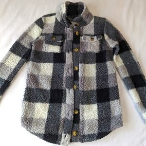 Fashion Nova Sherpa Sweater Small Plaid Black White Gray